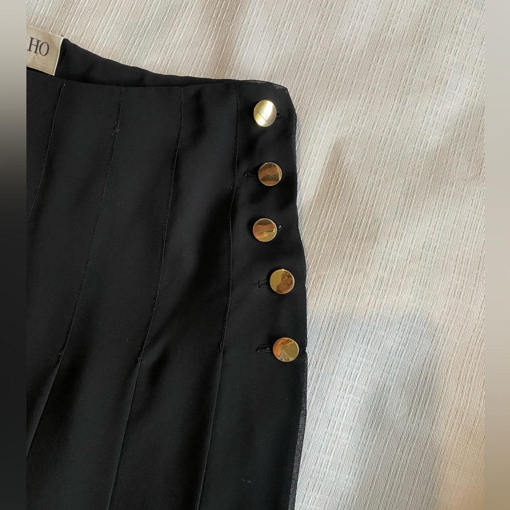 Lisa Ho Pleated Midi Maxi Skirt Lined Gold Button Detail Size 12 Career Evening - Picture 4 of 11